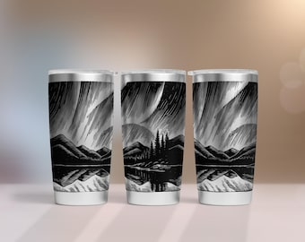 Northern Lights Tumbler SVG Wrap Laser, Winter 20oz Tumbler Full Wrap, Svg inciso al laser, Design file laser da 20 oz. Svg laser per Tumbler.