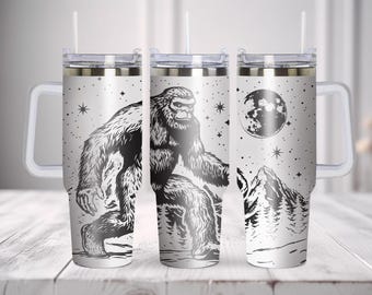 Bigfoot 40oz Tumbler Wrap SVG, Sasquatch Laser Engraving Full Wrap, Handle Tumbler Laser File, Rotary Cup Engrave