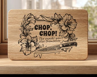 Chop Chop SVG PNG | Funny Kitchen Cutting Board, Floral Knife Laser File