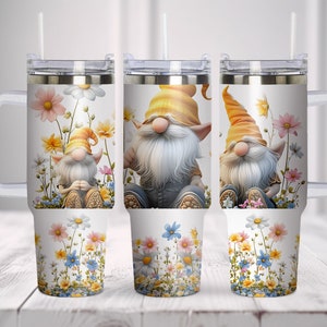 3D Gnome Floral Tumbler Wrap 40 oz. Großer Becher mit Henkelwicklung. Tumbler Design Sublimation, Instant Downloads PNG