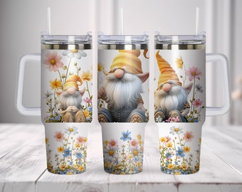 3D Gnome Floral Tumbler Wrap 40 oz. Großer Becher mit Henkelwicklung. Tumbler Design Sublimation, Instant Downloads PNG