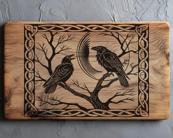 Hugin and Munin SVG PNG | Viking Raven Wall Art, Norse Mythology Laser Engraving File