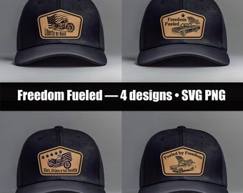 Fueled By Freedom Hat Patch Bundle SVG PNG | 4 Patriotic Leather Patch Designs