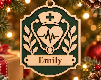 Nurse Ornament SVG, Personalized Christmas Laser Cut File, 2 Layer Gift