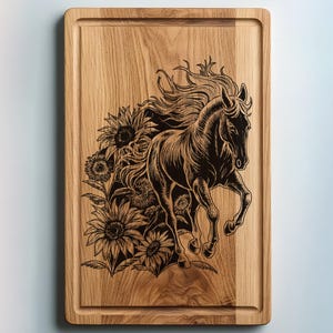 Horse Sunflower PNG, SVG Charcuterie, Cutting Board Laser Engrave,  Lightburn Laser File, Country Life, Wood Sign, Horse Scene, Horse Svg