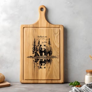 Bear Charcuterie Cutting Board Laser Engrave SVG File, Forest Landscape Svg, Png, Lightburn Laser SVG File, Wood Sign, Bear Svg File