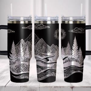 Mountain Adventure Tumbler Wrap Laser Svg, 40oz Tumbler Full Wrap Laser Svg, Engraved Stanley, Tumbler Laser File, Laser Svg For Tumbler.