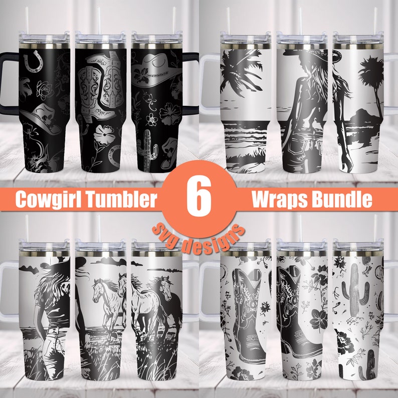Cowgirl Western Seamless Tumbler Wrap Laser Svg Bundle, 40oz Tumbler ...