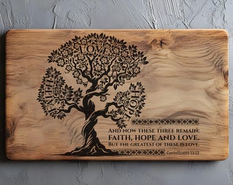 Faith Hope Love SVG PNG, Scripture Family Tree Wall Art, Corinthians Sign, Laser File