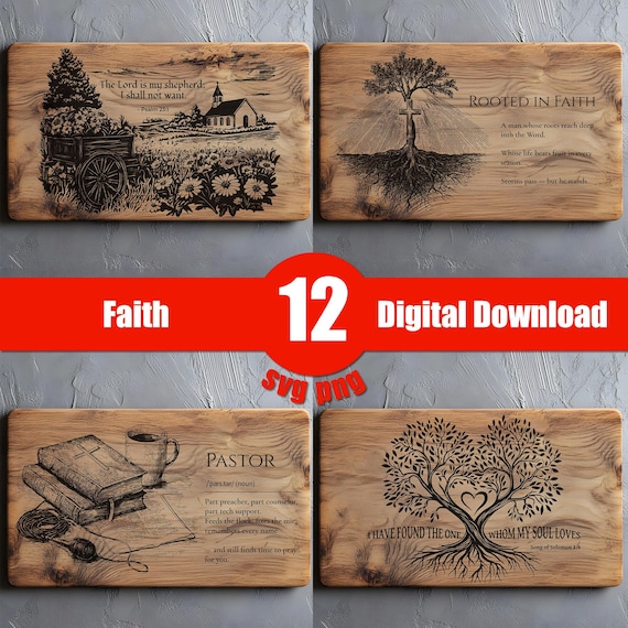 Faith SVG Laser File For Cutting Boards, Christian Bundle Wall Art, Cutting Board Template
