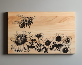Sonnenblume Biene Charcuterie Bretter, Schneidebrett Laser gravieren SVG, PNG-Dateien, Bienen Laser-Dateien, Lightburn Laser SVG, Holzschild