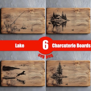 Lake Bundle SVG PNG, Hunting Cabin Decor, Charcuterie, Cutting Board Laser Engrave, Lightburn Laser SVG File, Wood Sign, Lake Scene Svg