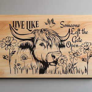 Highland Cow And Flowers Charcuterie Cutting Board Laser Engrave SVG File, Sarcastic  Svg, Png, Lightburn Laser SVG File, Wood Sign