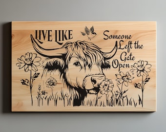 Highland Cow And Flowers Charcuterie Cutting Board Laser Engrave SVG File, Sarcastic  Svg, Png, Lightburn Laser SVG File, Wood Sign
