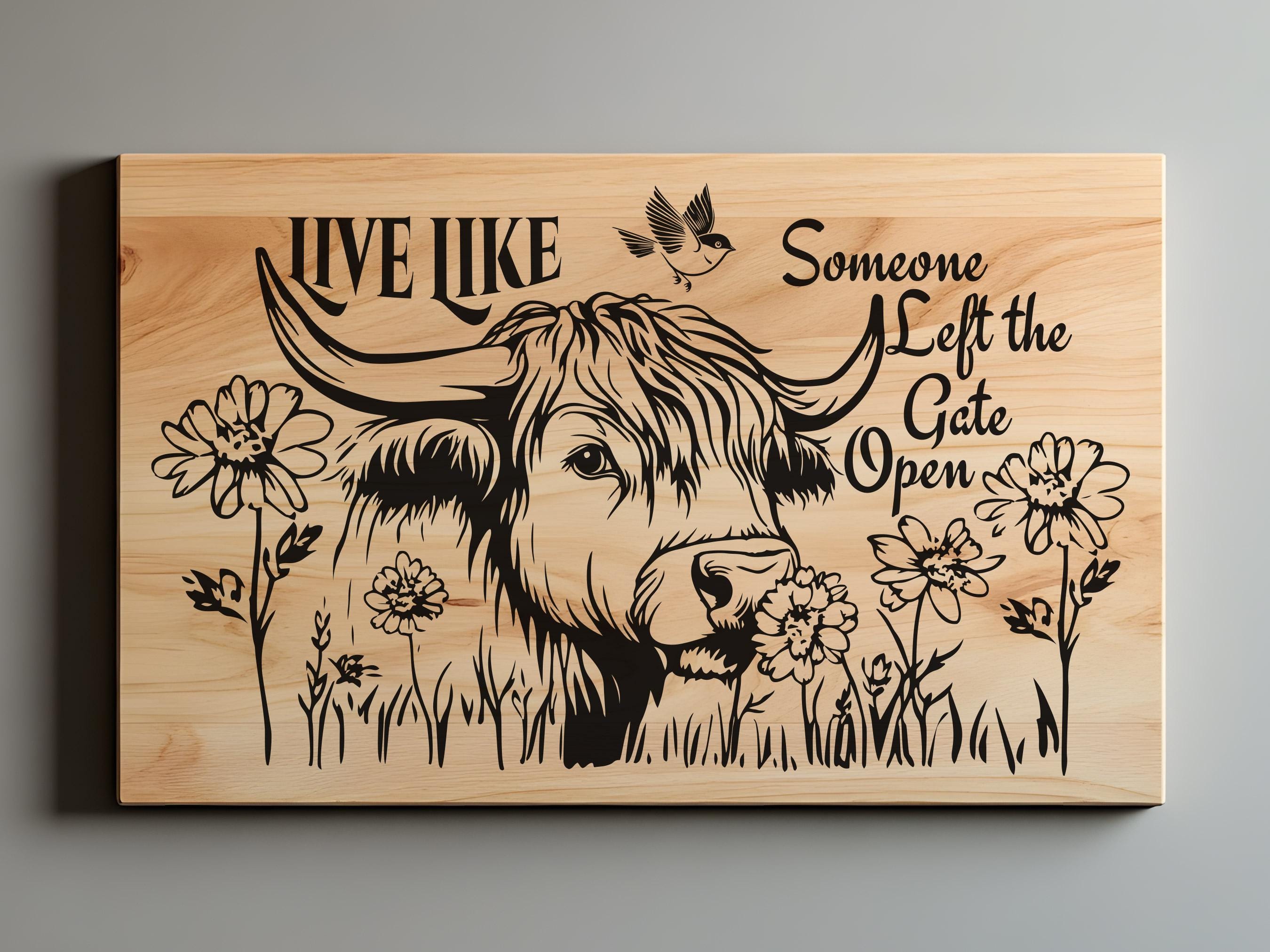 Highland Cow and Flowers Charcuterie Cutting Board Laser Engrave