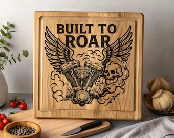 Built To Roar Motorcycle SVG, PNG Tray, Cutting Board, Charcuterie, Biker Cutting Board, Cutting Board Png Laser Svg, Wood Sign, Biker Quote