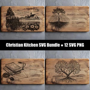 Christian Kitchen SVG Bundle | Bible Verse Cutting Board Designs, Faith Laser Files image 1