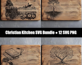 Christian Kitchen SVG Bundle | Bible Verse Cutting Board Designs, Faith Laser Files