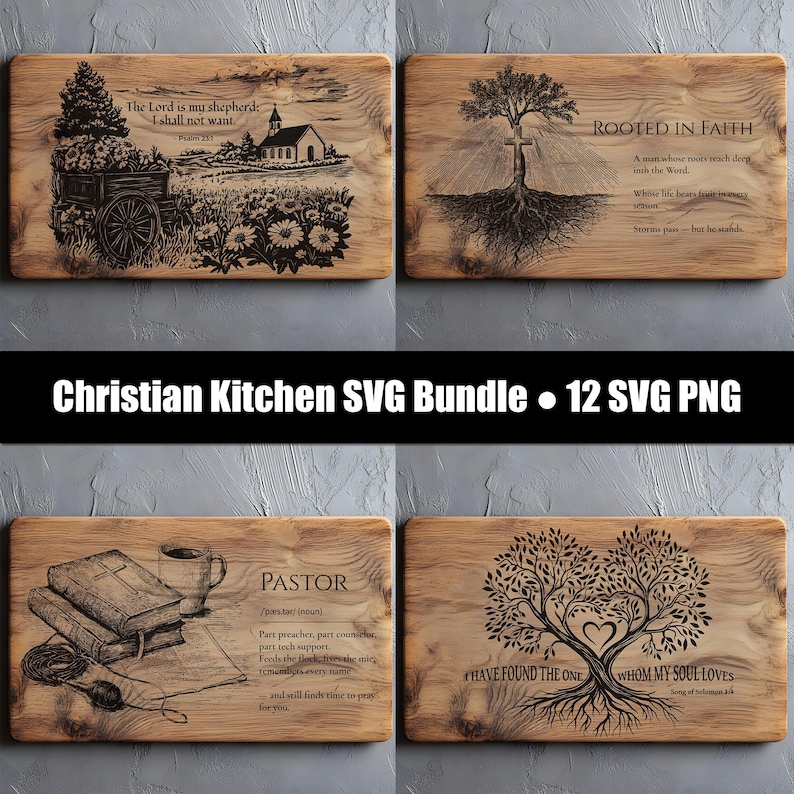 Christian Kitchen SVG Bundle | Bible Verse Cutting Board Designs, Faith Laser Files image 1