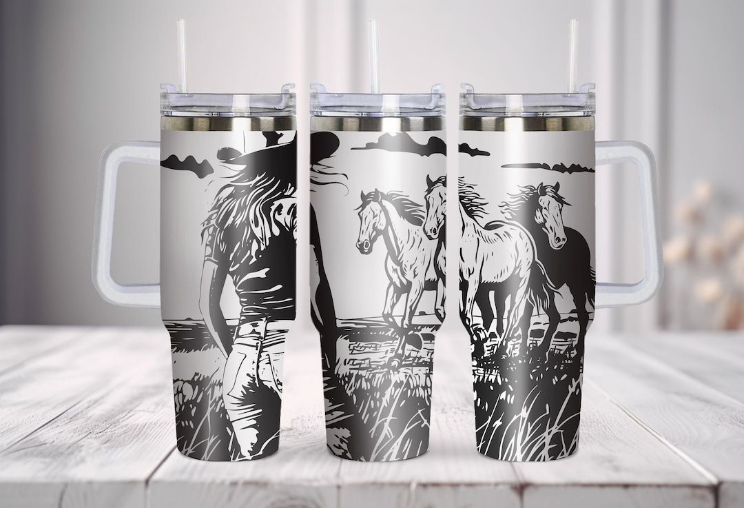 Western Horse Tumbler Wrap SVG PNG | Cowboy Laser Engraving File | 40 ...