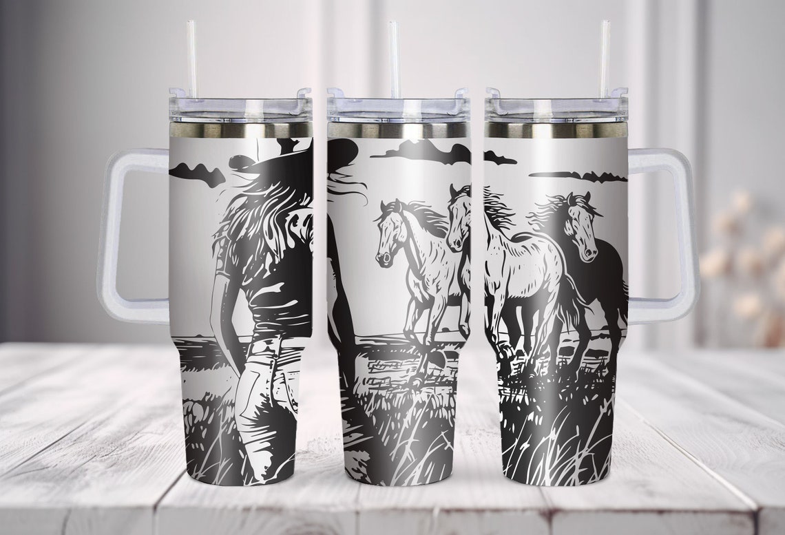Western Horse Tumbler Wrap SVG PNG | Cowboy Laser Engraving File | 40 ...