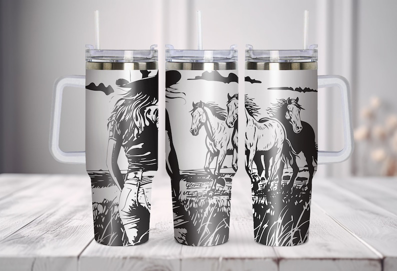 Western Horse Tumbler Wrap SVG PNG | Cowboy Laser Engraving File | 40 ...