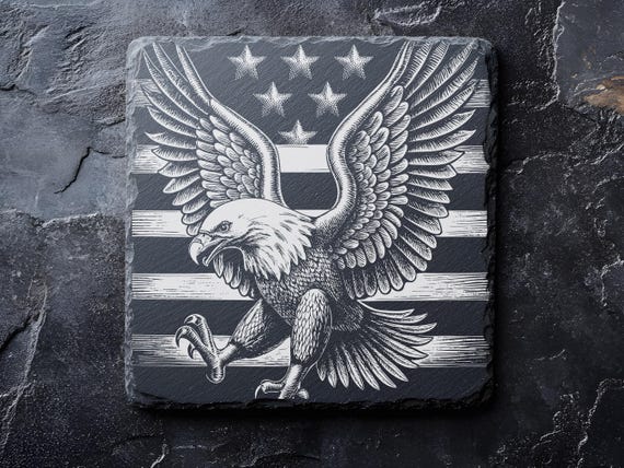 Patriotic Eagle SVG, PNG Slate Coaster Engraving, American Slate