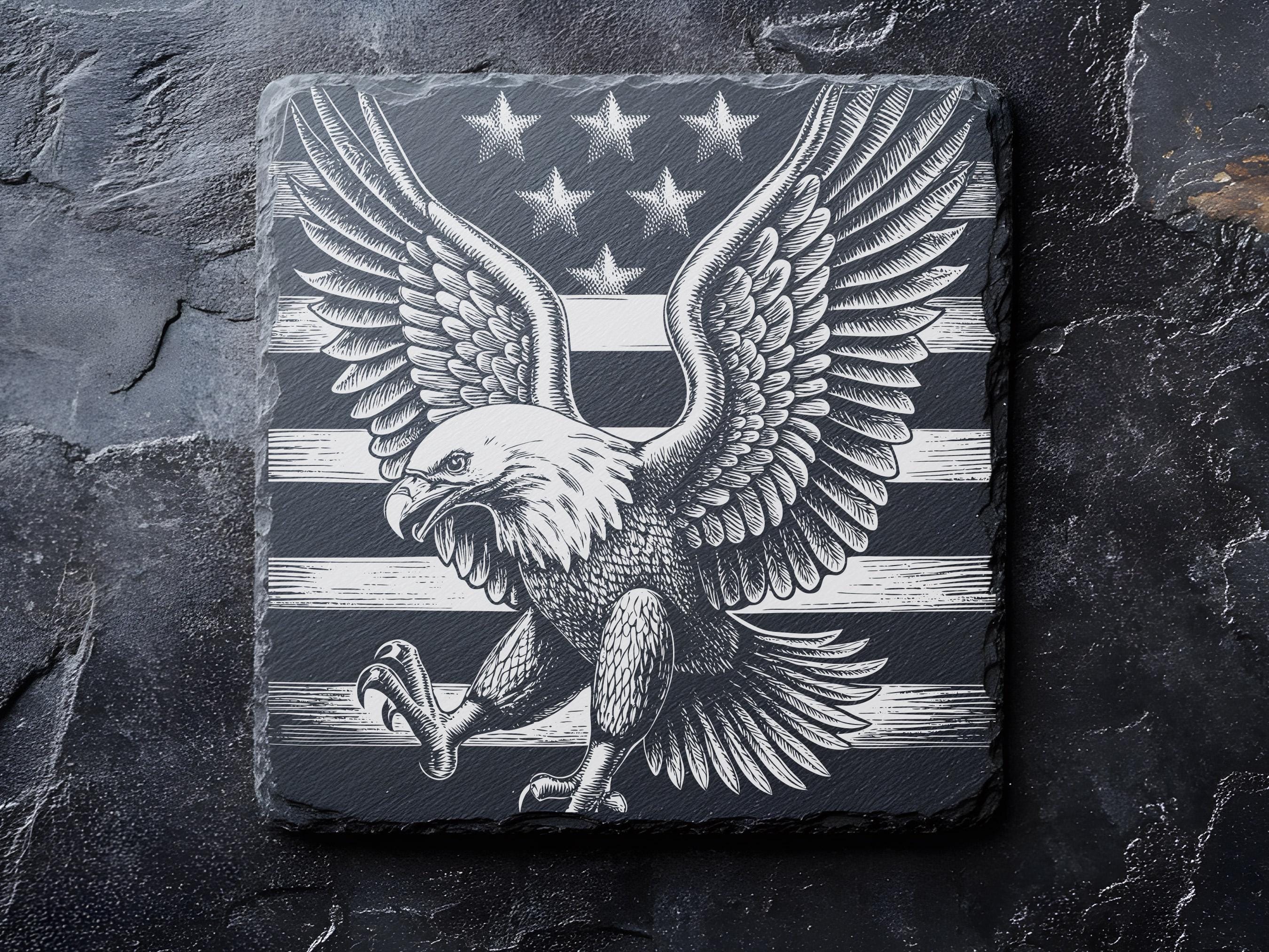 Patriotic Eagle SVG, PNG Slate Coaster Engraving, American Slate