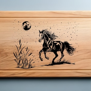 Moon Horse Charcuterie Cutting Board Laser Engrave SVG File, Cowgirl, Lightburn Laser SVG File, Country Life, Wood Sign, Horse Scene