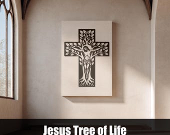 Living Cross SVG DXF, Jesus Tree of Life Plasma Cut Christian Wall Art