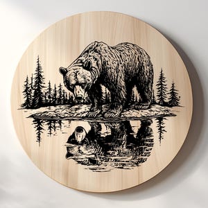 Bear Charcuterie Cutting Board Laser Engrave SVG File, Forest Landscape Svg, Png, Lightburn Laser SVG File, Wood Sign, Bear Svg File