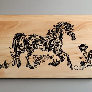 Horse Floral Charcuterie Cutting Board Laser Engrave SVG File, Cowgirl, Lightburn Laser SVG File, Country Life, Wood Sign, Horse Scene
