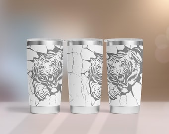 Tiger Tumbler SVG Wrap Laser, 20oz Tumbler Full Wrap, Lasergraverad Svg, 20 oz laserfildesign. Lasersvg för tumbler.