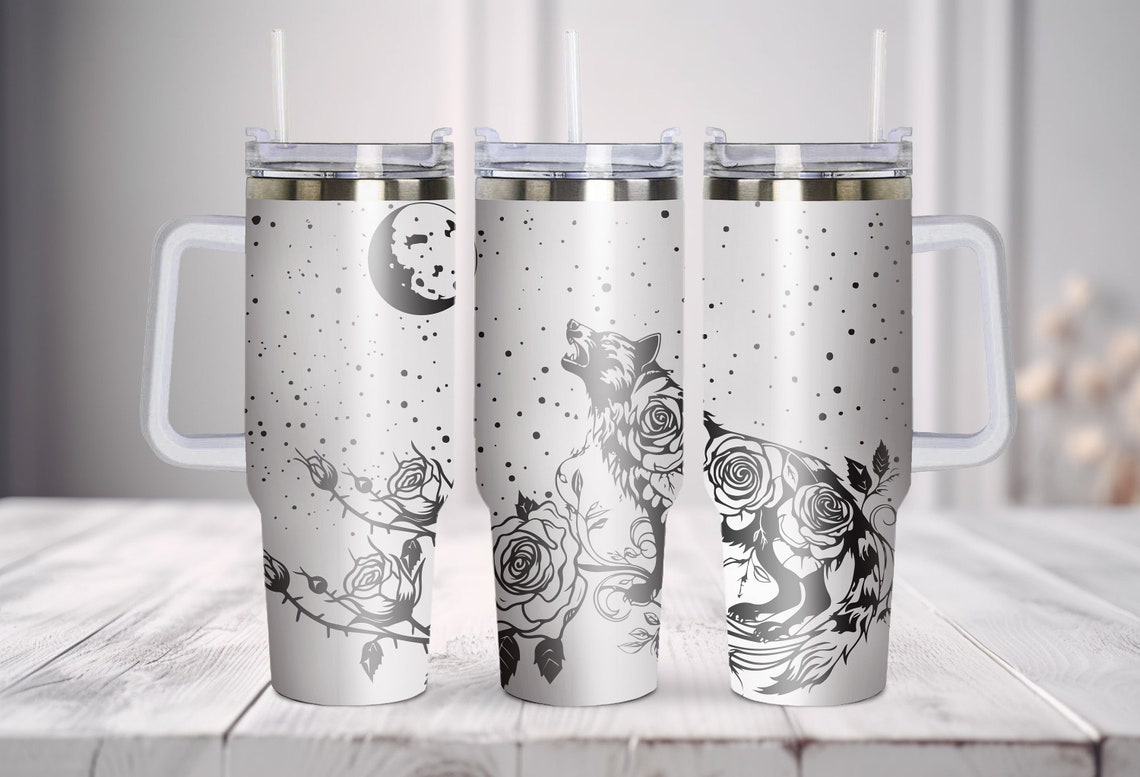 Wolf Moon & Roses SVG Tumbler Wrap, 40oz Tumbler Full Wrap Laser Svg ...