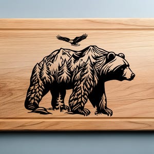 Bear Charcuterie Cutting Board Laser Engrave SVG File, Forest Landscape Svg, Png, Lightburn Laser SVG File, Wood Sign, Bear Svg File