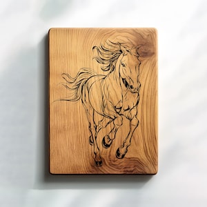 Galloping Horse Charcuterie Cutting Board Laser Engrave SVG, PNG, Cowgirl, Lightburn Laser SVG File, Country Life, Wood Sign, Horse Scene