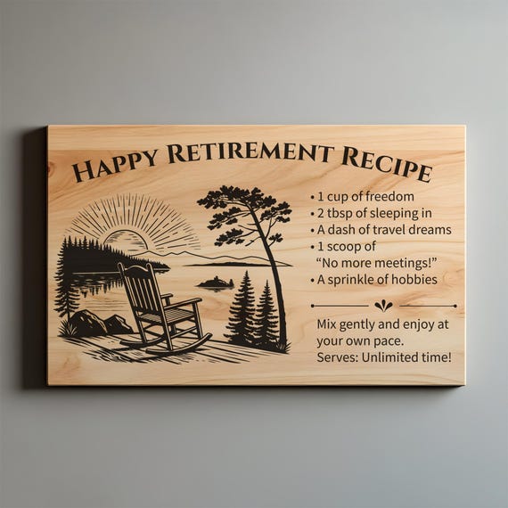 Retirement Recipe SVG PNG, Charcuterie, Cutting Board Laser Engrave, Happy Retirement Gifts, Lightburn Laser Svg File, Wood Sign