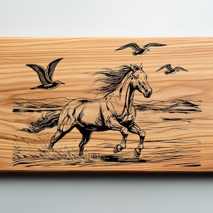 Horse Beach Charcuterie Cutting Board Laser Engrave SVG, PNG, Cowgirl, Lightburn Laser SVG File, Country Life, Wood Sign, Horse Scene