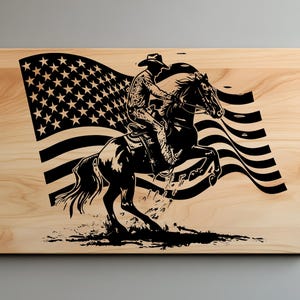 Rodeo Charcuterie Cutting Board Laser Engrave SVG File, Western Patriotic Lightburn Laser SVG File, Country Life, Wood Sign, Horse Scene