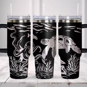 Sea Life Octopus Turtle  Laser Engraved Full Wrap Design for 40oz Tumbler, Digital Download, SVG, Tumbler Wrap For Laser Rotary