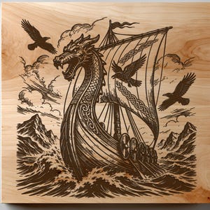Vikinglangschip SVG, Noors drakenschip lasergravering ontwerp, Scandinavische boot PNG