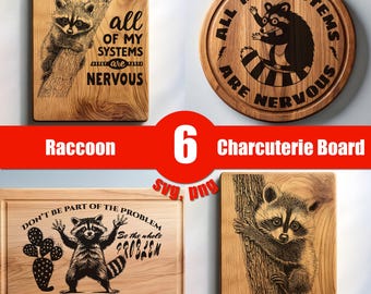 Raccoon Bundle Png, Svg Charcuterie, Funny Raccoon Cutting Board Laser Engrave SVG File, Lightburn Laser SVG File, Wood Sign, Humorous Svg