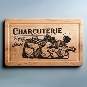 Charcuterie Wine And Cheese Cutting Board, Charcuterie Laser Engrave SVG File, Kitchen Decor Signs Svg, Png, Lightburn Laser SVG Wood Sign