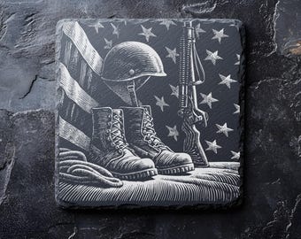 Patriotic Military Slate Coaster SVG, PNG  Engraving, American Slate Board, Cutting Board Engraving, Slate Cheese Boards, Laser Burn Png Svg
