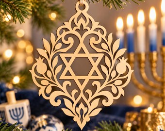 Star of David Ornament SVG, Hanukkah Decor Pendant Keychain Laser Cut File