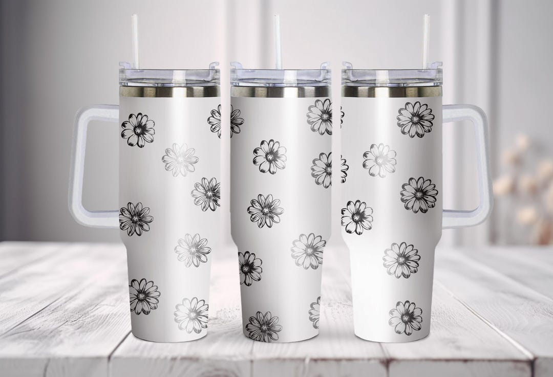 40oz Daisy Flower Tumbler Wrap Laser SVG, 40oz Tumbler Full Wrap Laser ...