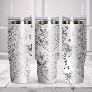 Kokette Valentine Tumbler Wrap SVG, 40 Unzen Tumbler Full Wrap Laser geschnitten, Laser graviert svg, Tumbler Laser-Datei, Herz Tumbler svg
