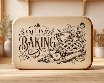 Fall Into Baking SVG PNG, Apple Pie Cutting Board Laser Engraving Design