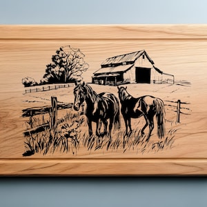 Charcuterie cutting board Laser engrave SVG, PNG, Horse Farm, Lightburn laser SVG file, Country Life, wood sign, personal gift, Horse Scene