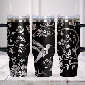 Kolibri und Blumen Tumbler Laser Svg, 40oz Tumbler Full Wrap Laser Svg, Lasergraviertes Svg, Tumbler Laserdatei, Laser Svg für Tumbler.